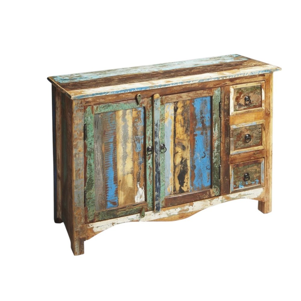 Brown Green and Gray Solid Wood Three Drawer Sideboard with Two Doors - 44-inch