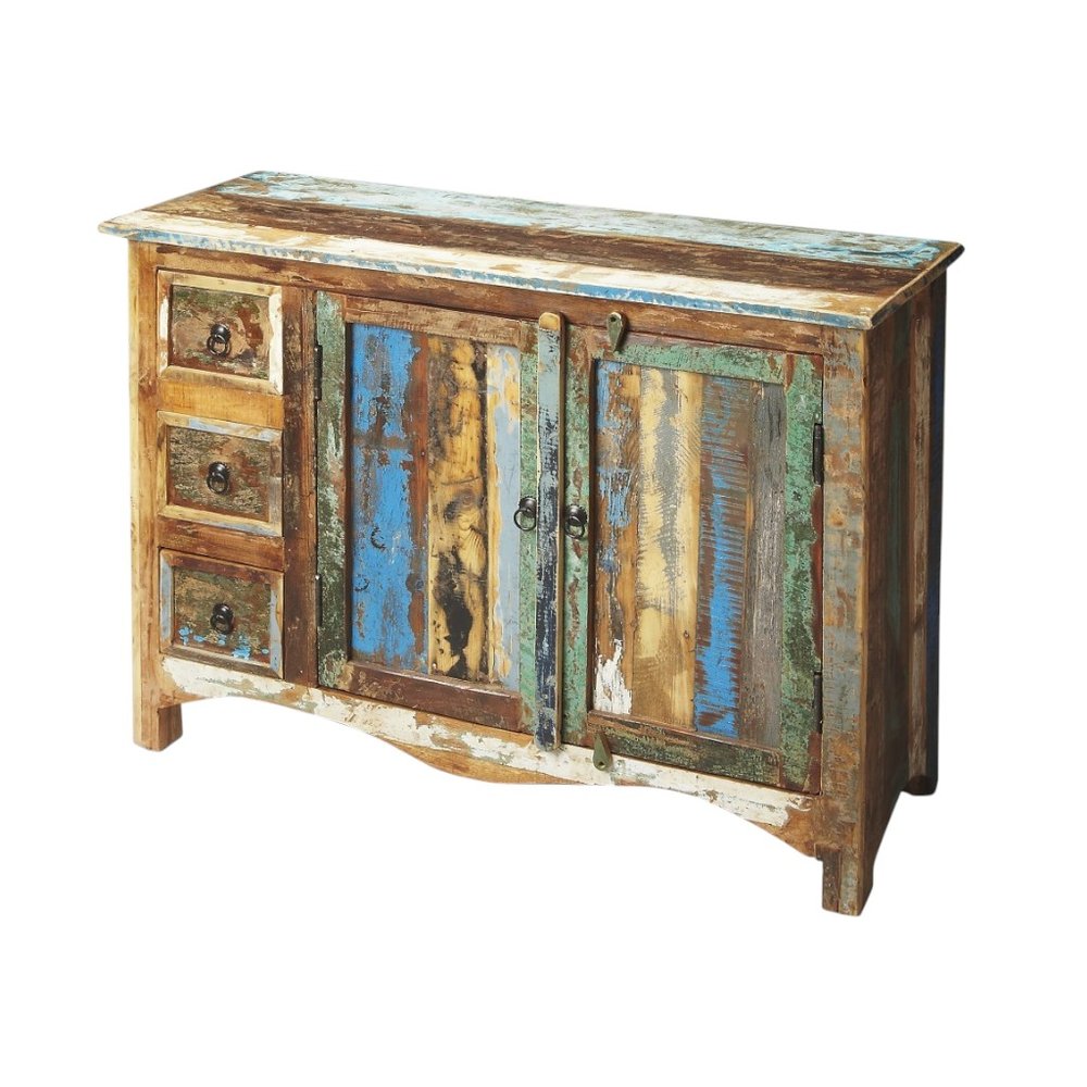 Brown Green and Gray Solid Wood Three Drawer Sideboard with Two Doors - 44-inch