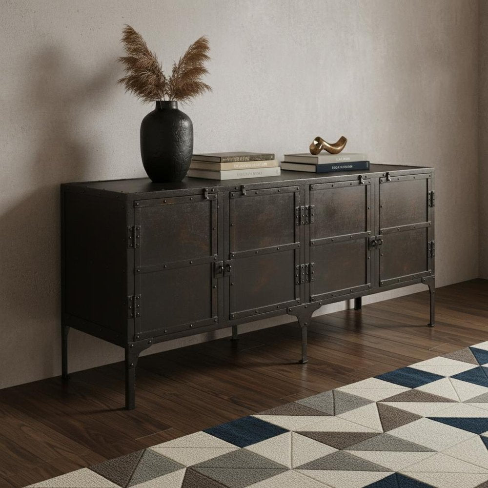 Black Iron Sideboard Console Cabinet - 62-inch