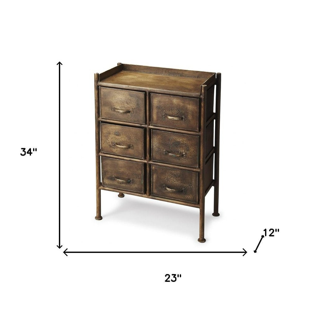 Bronze Metal Six Drawer Chest - 23-inch
