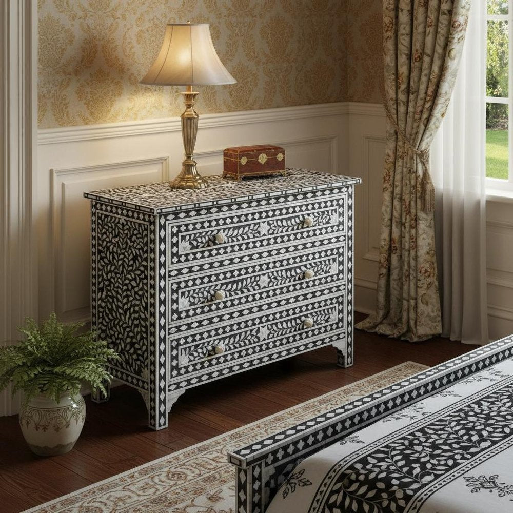 Black Manufactured Wood Three Drawer Chest - 36-inch
