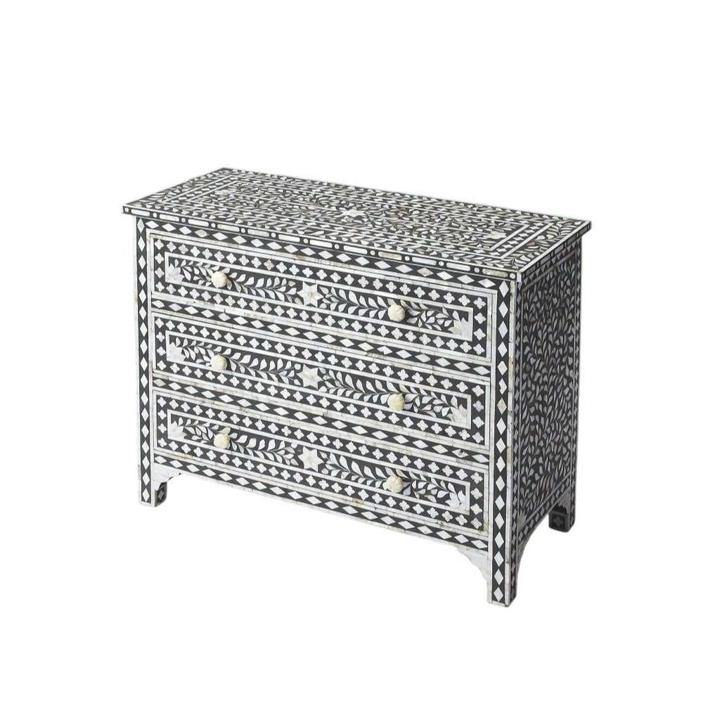 Black Manufactured Wood Three Drawer Chest - 36-inch