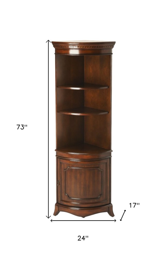 Brown Corner Accent Cabinet with Adjustable Shelves - 73-inch