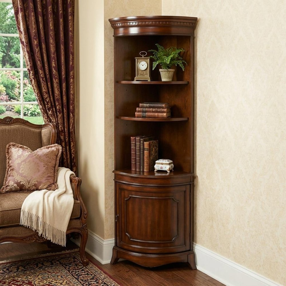 Brown Corner Accent Cabinet with Adjustable Shelves - 73-inch