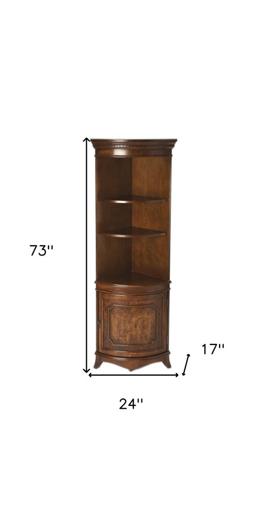 Brown Solid Wood Frame Standard Display Stand with Three Shelves - 24-inch