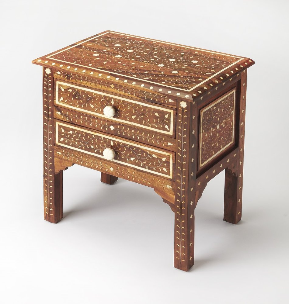 Brown and White Solid Wood Frame Standard Accent Chest with Two Drawers
