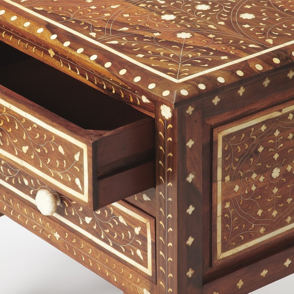Brown and White Solid Wood Frame Standard Accent Chest with Two Drawers