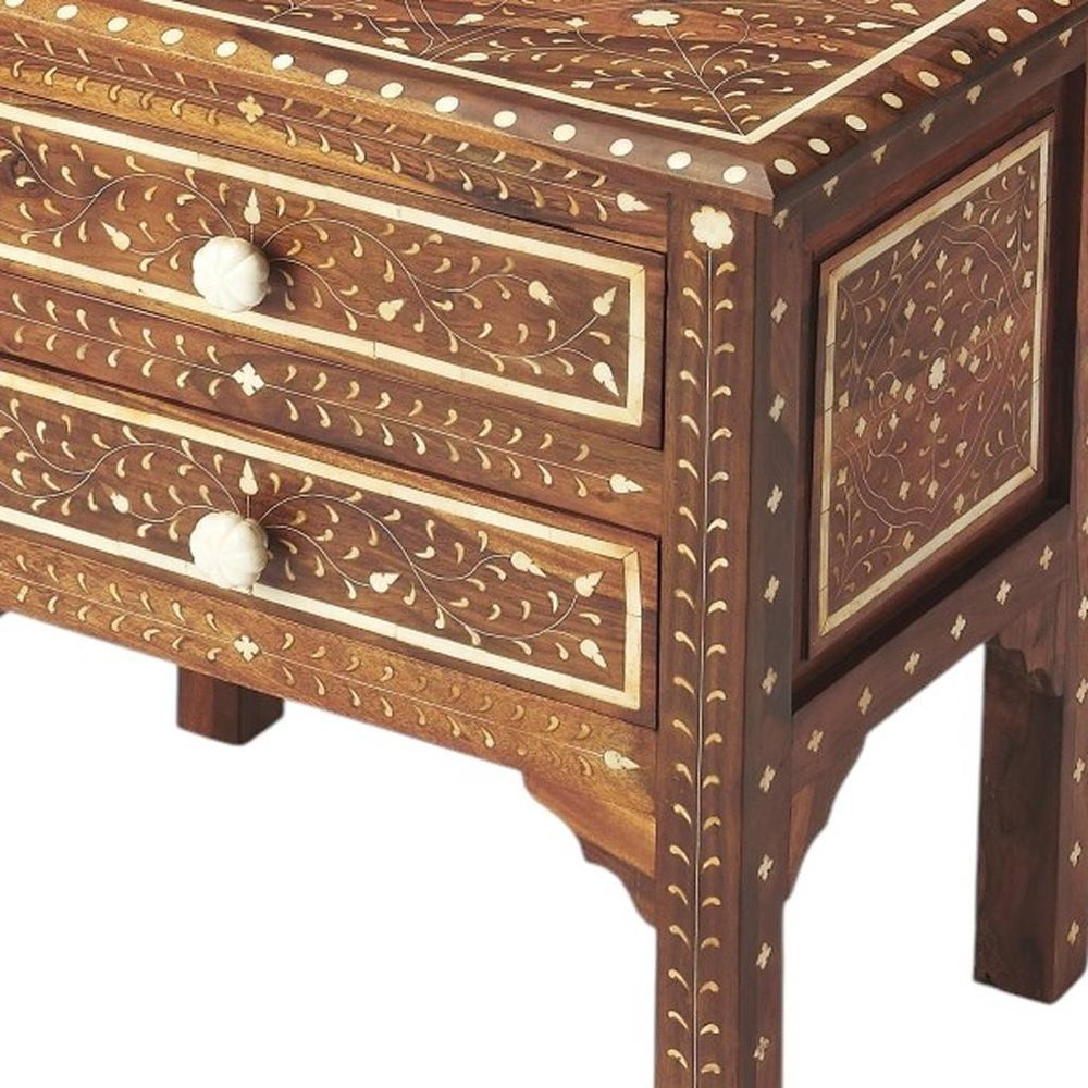 Brown and White Solid Wood Frame Standard Accent Chest with Two Drawers