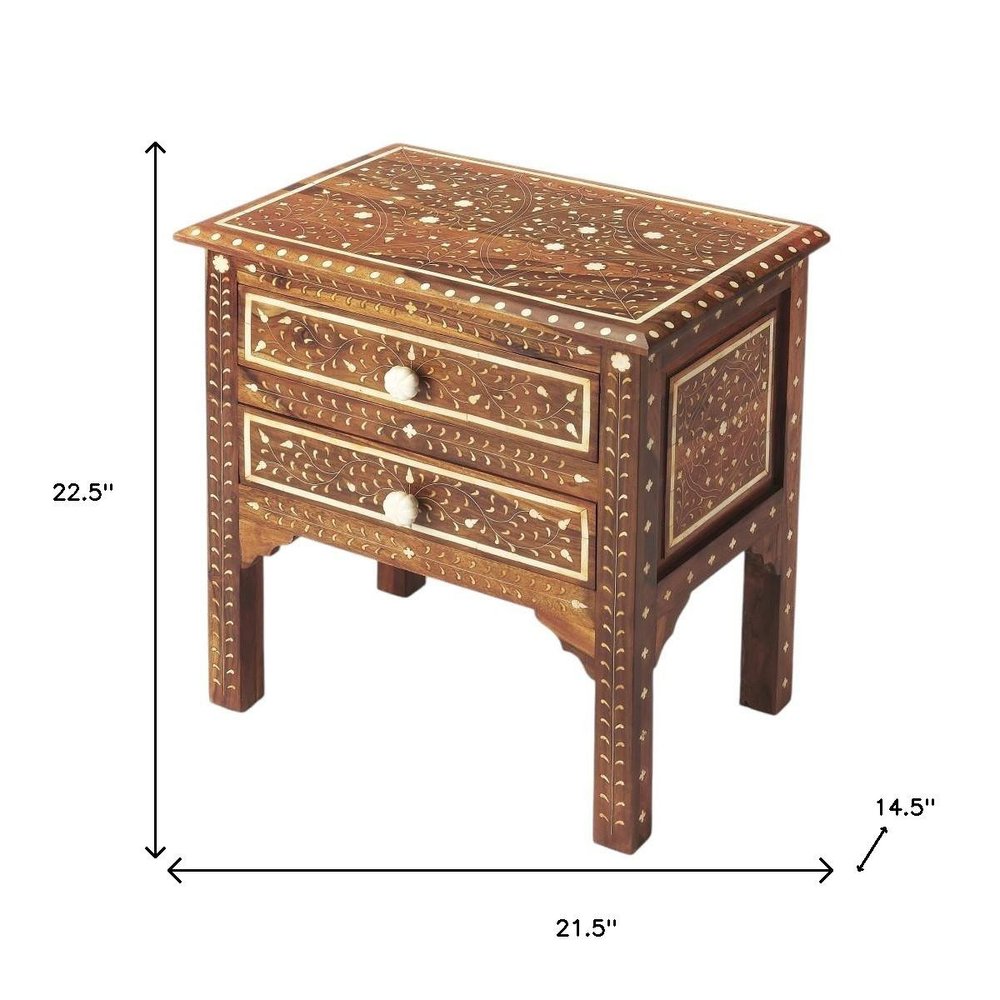 Brown and White Solid Wood Frame Standard Accent Chest with Two Drawers