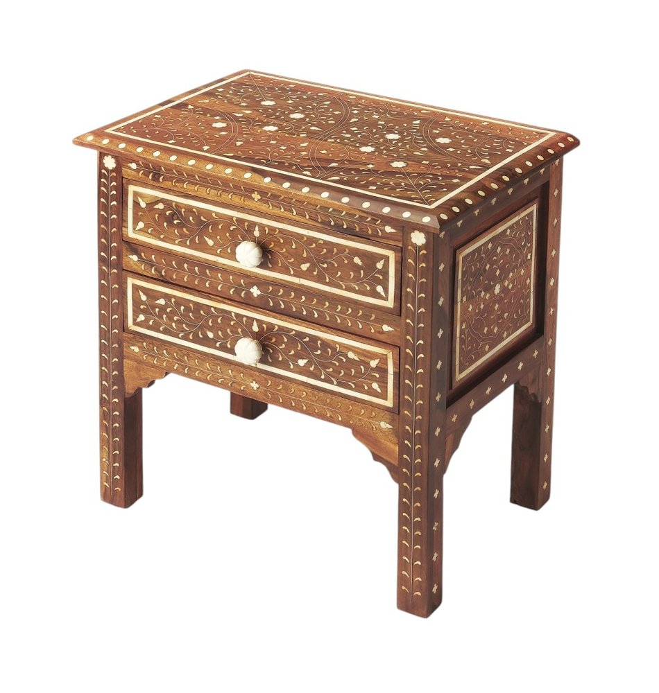 Brown and White Solid Wood Frame Standard Accent Chest with Two Drawers