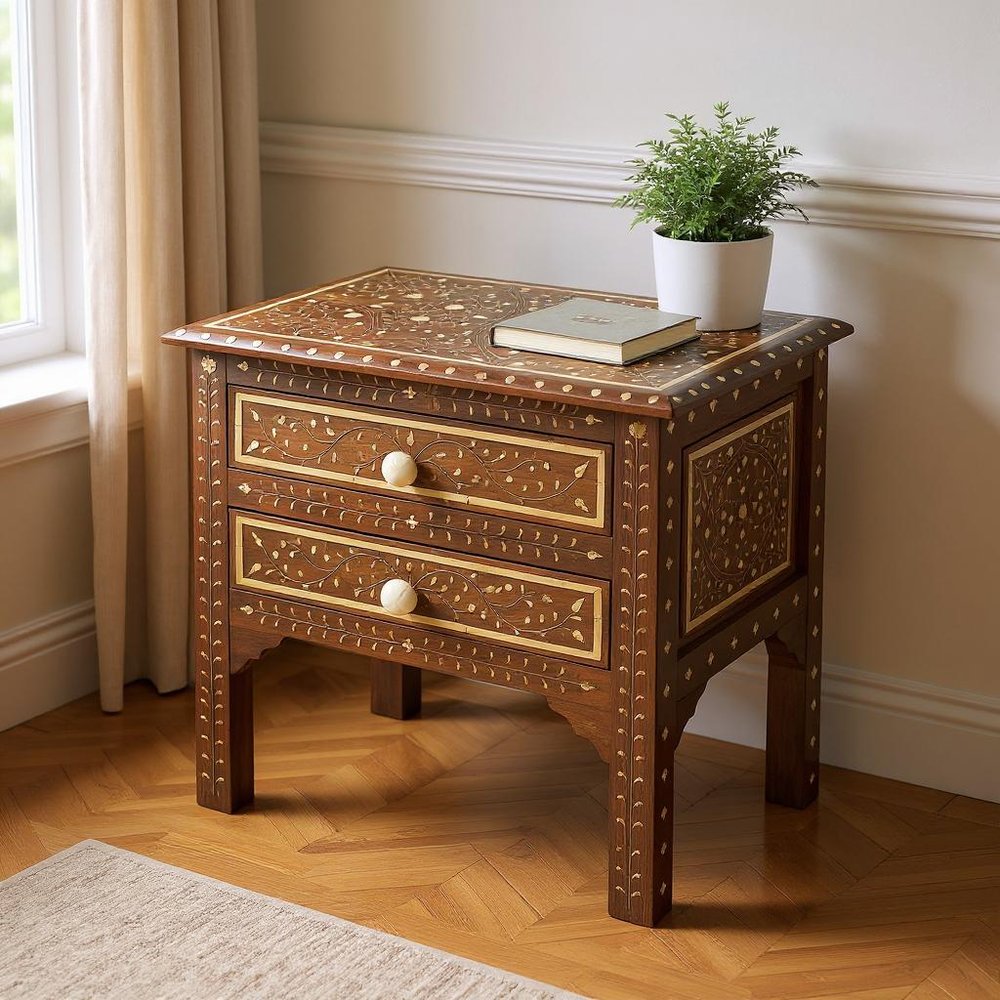 Brown and White Solid Wood Frame Standard Accent Chest with Two Drawers