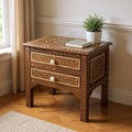 Brown and White Solid Wood Frame Standard Accent Chest with Two Drawers