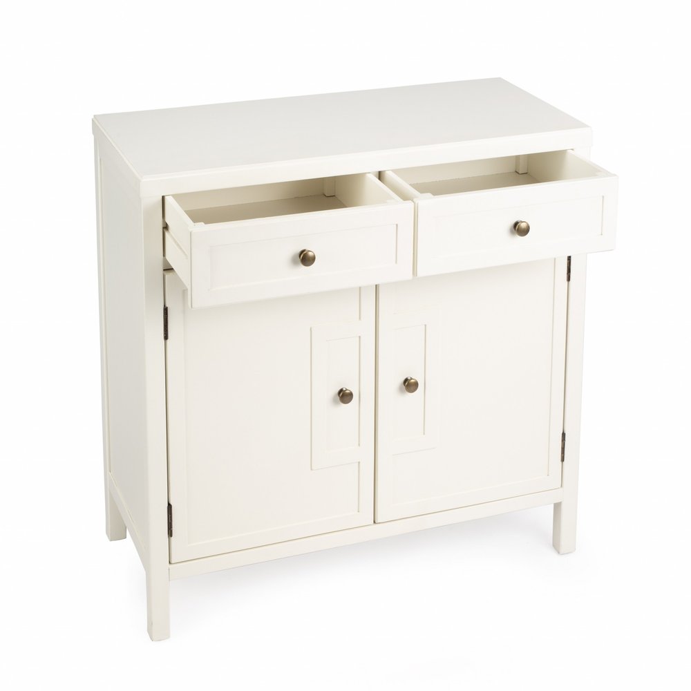 White Solid Wood Two Drawer Sideboard with Two Doors - 31-inch