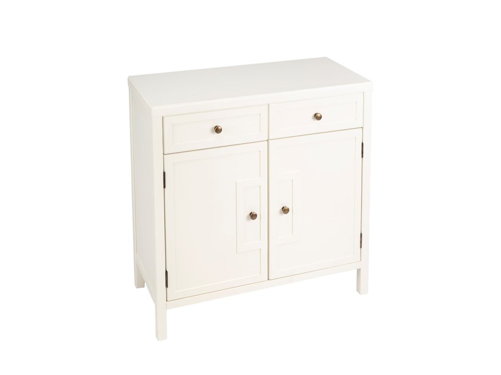 White Solid Wood Two Drawer Sideboard with Two Doors - 31-inch