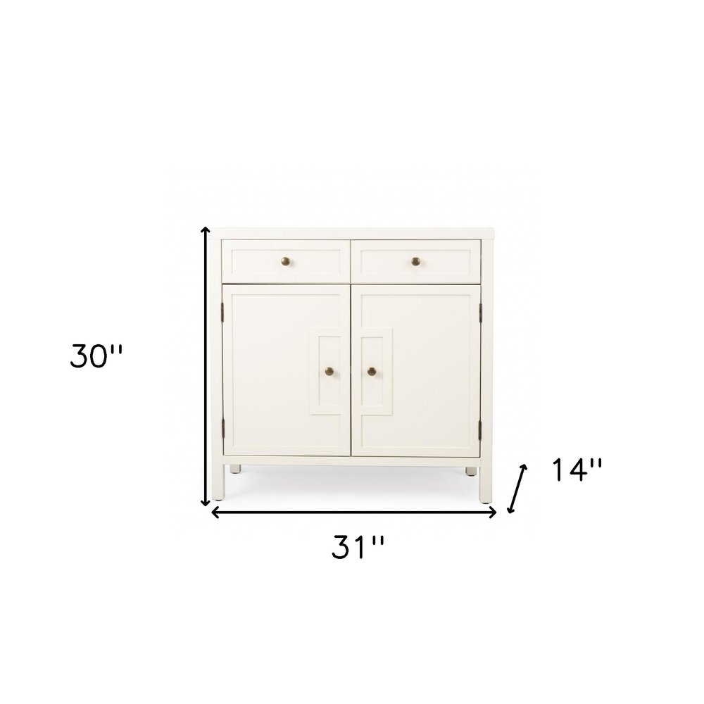 White Solid Wood Two Drawer Sideboard with Two Doors - 31-inch