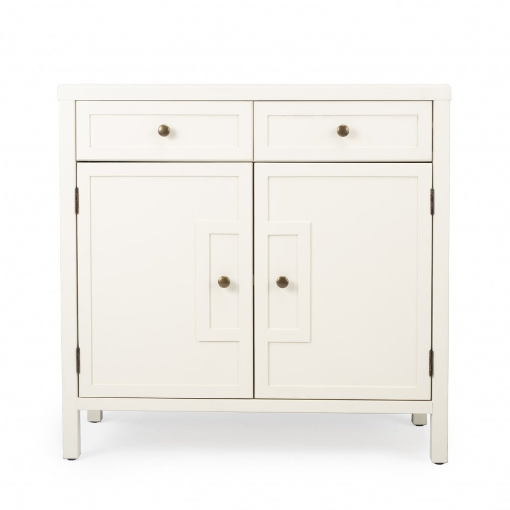 White Solid Wood Two Drawer Sideboard with Two Doors - 31-inch