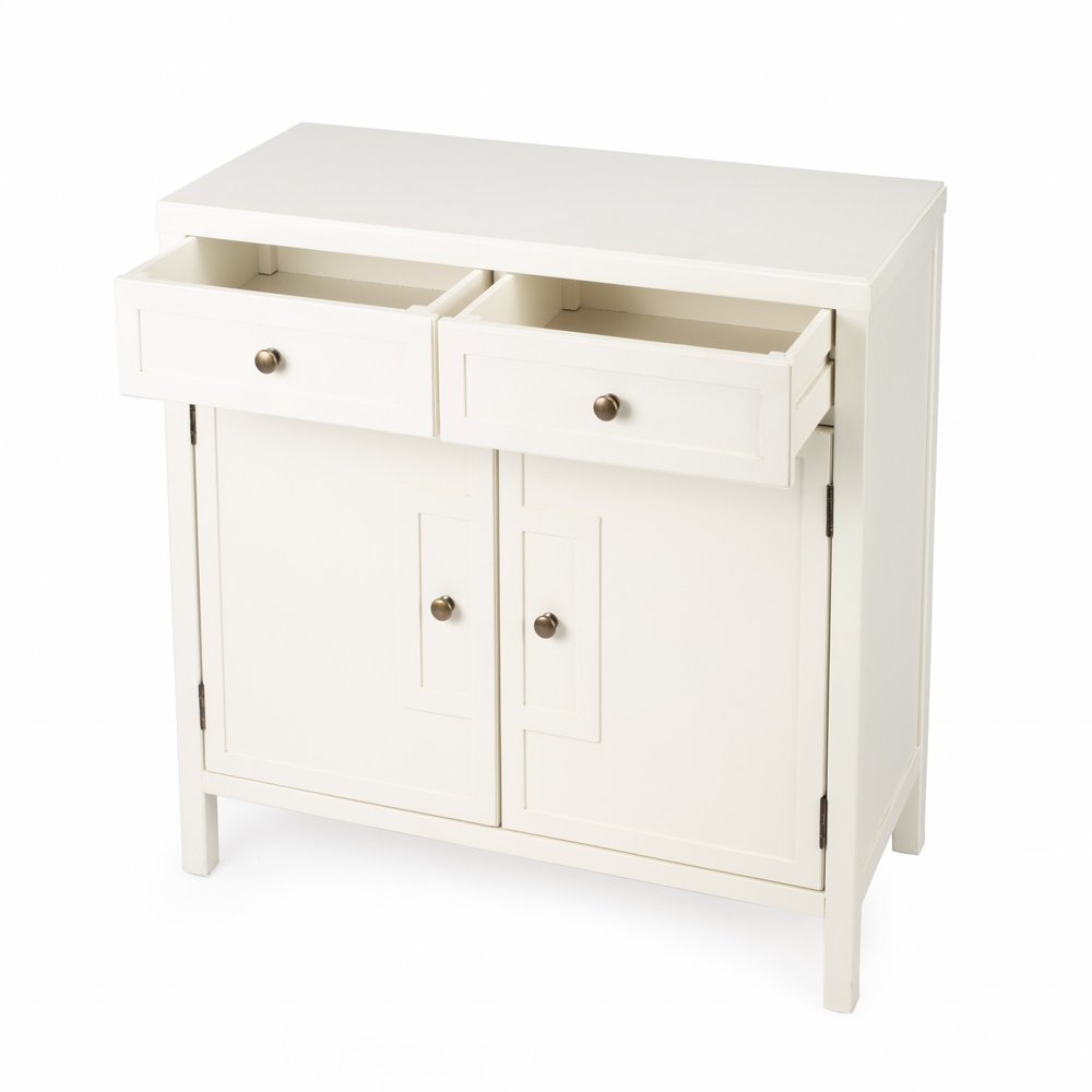 White Solid Wood Two Drawer Sideboard with Two Doors - 31-inch