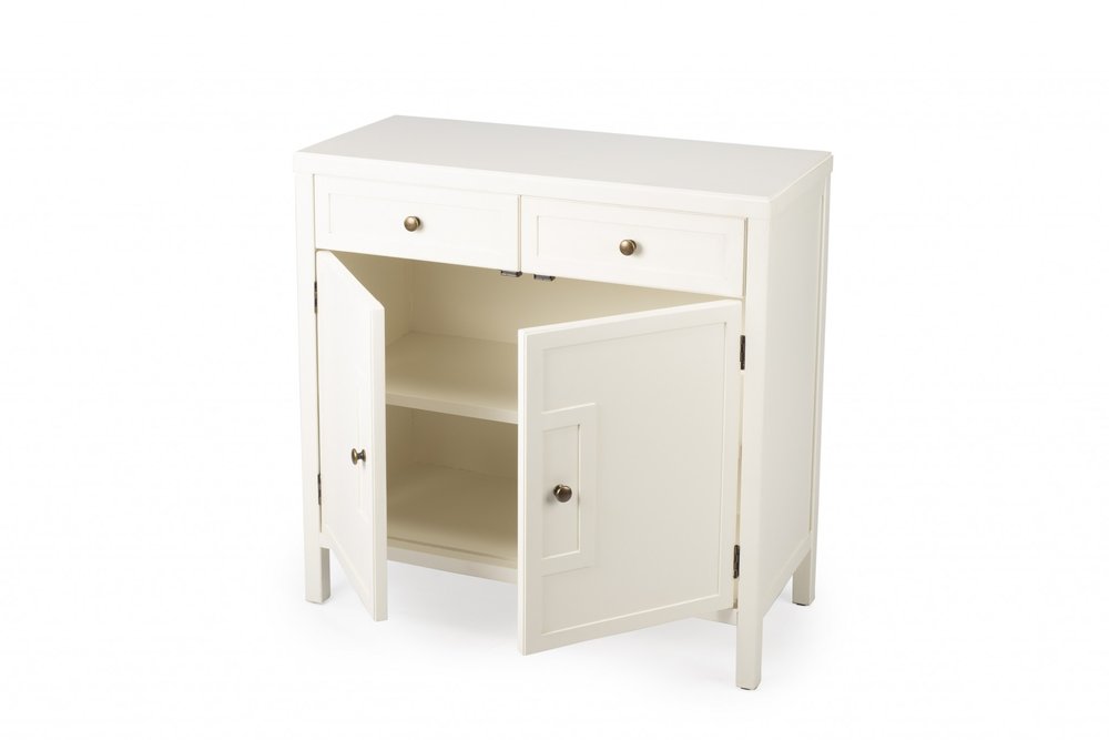 White Solid Wood Two Drawer Sideboard with Two Doors - 31-inch