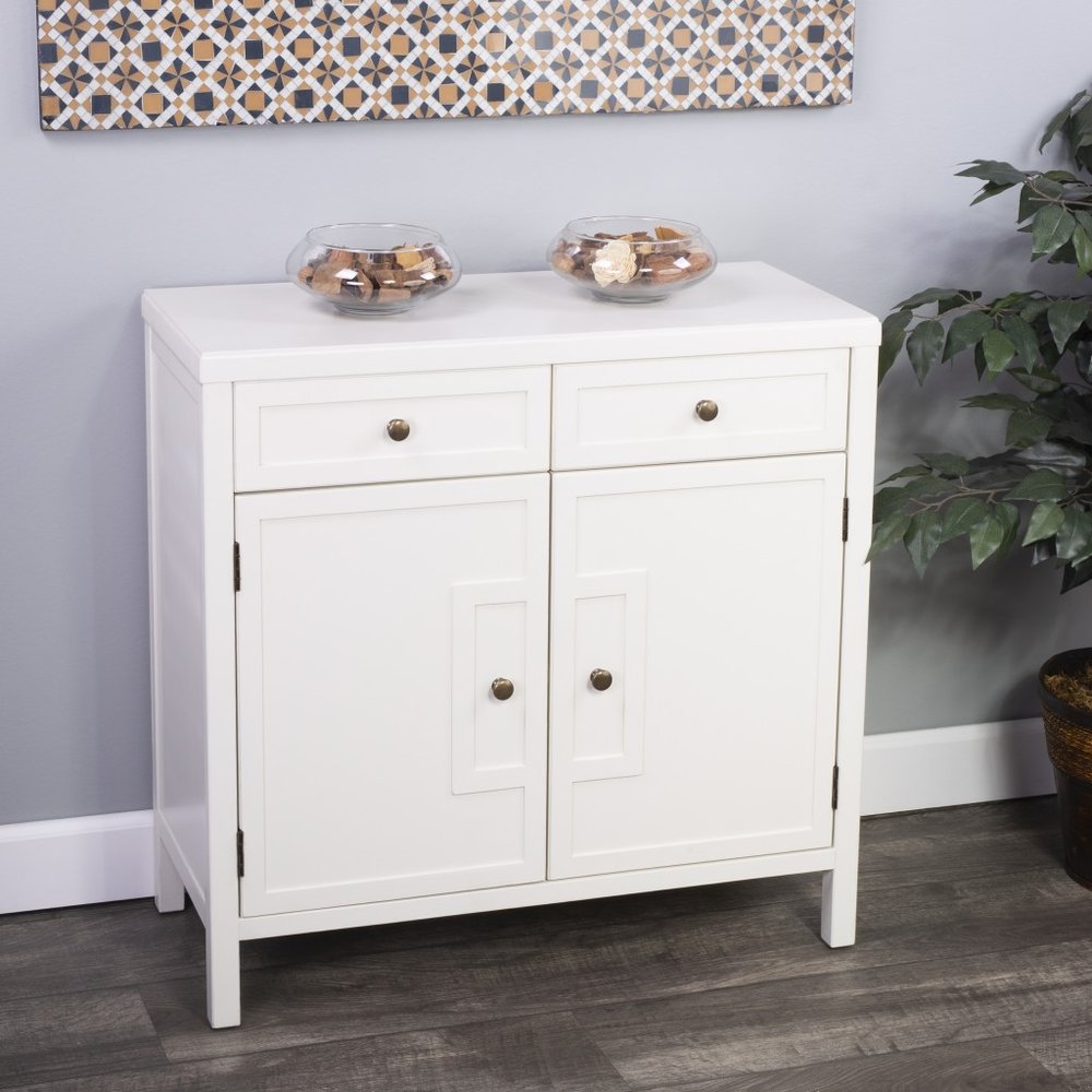 White Solid Wood Two Drawer Sideboard with Two Doors - 31-inch