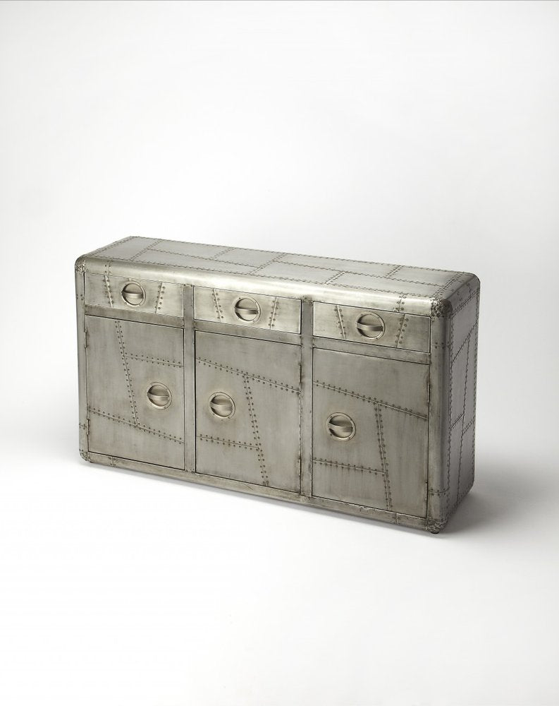 Silver Steel Console Accent Cabinet with Three Drawers - 55-inch