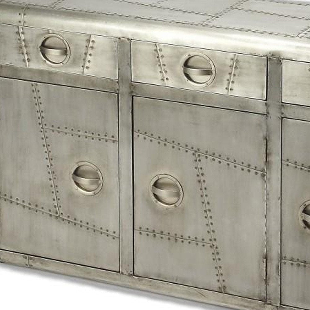 Silver Steel Console Accent Cabinet with Three Drawers - 55-inch