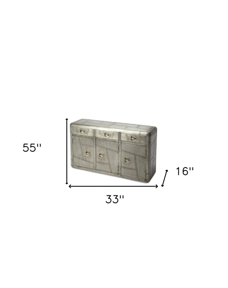 Silver Steel Console Accent Cabinet with Three Drawers - 55-inch