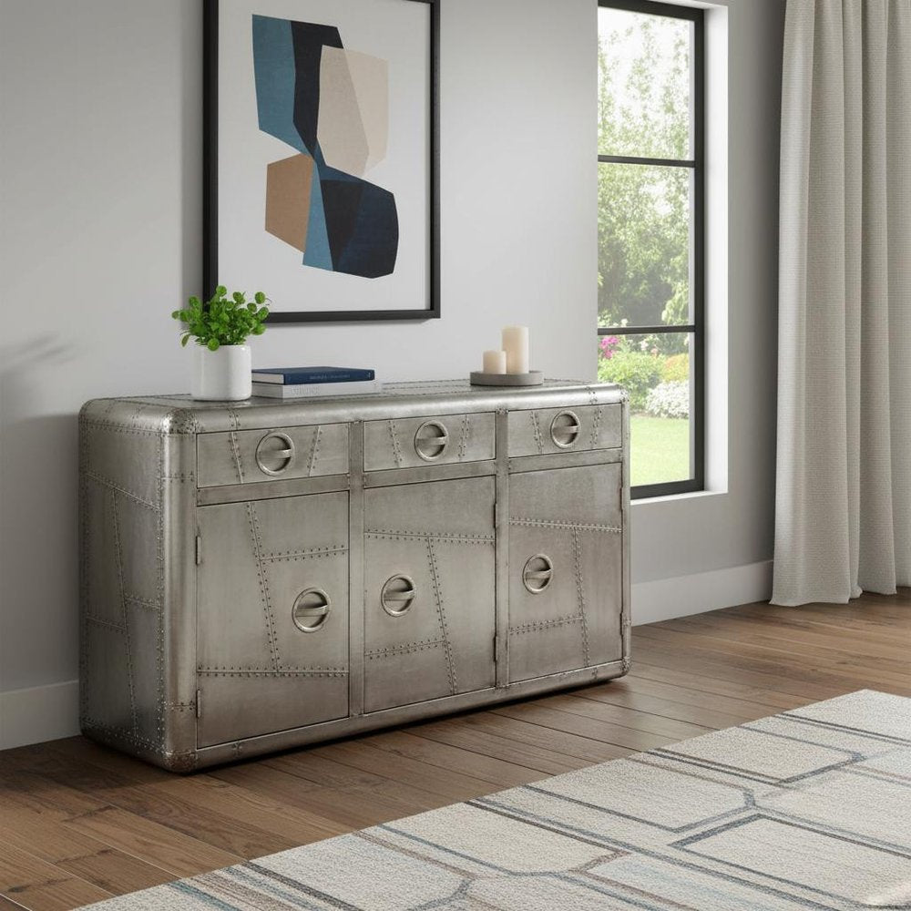 Silver Steel Console Accent Cabinet with Three Drawers - 55-inch