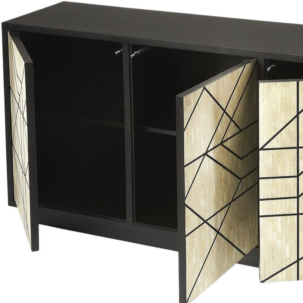 Natural and Black Sideboard with Three Doors - 59-inch