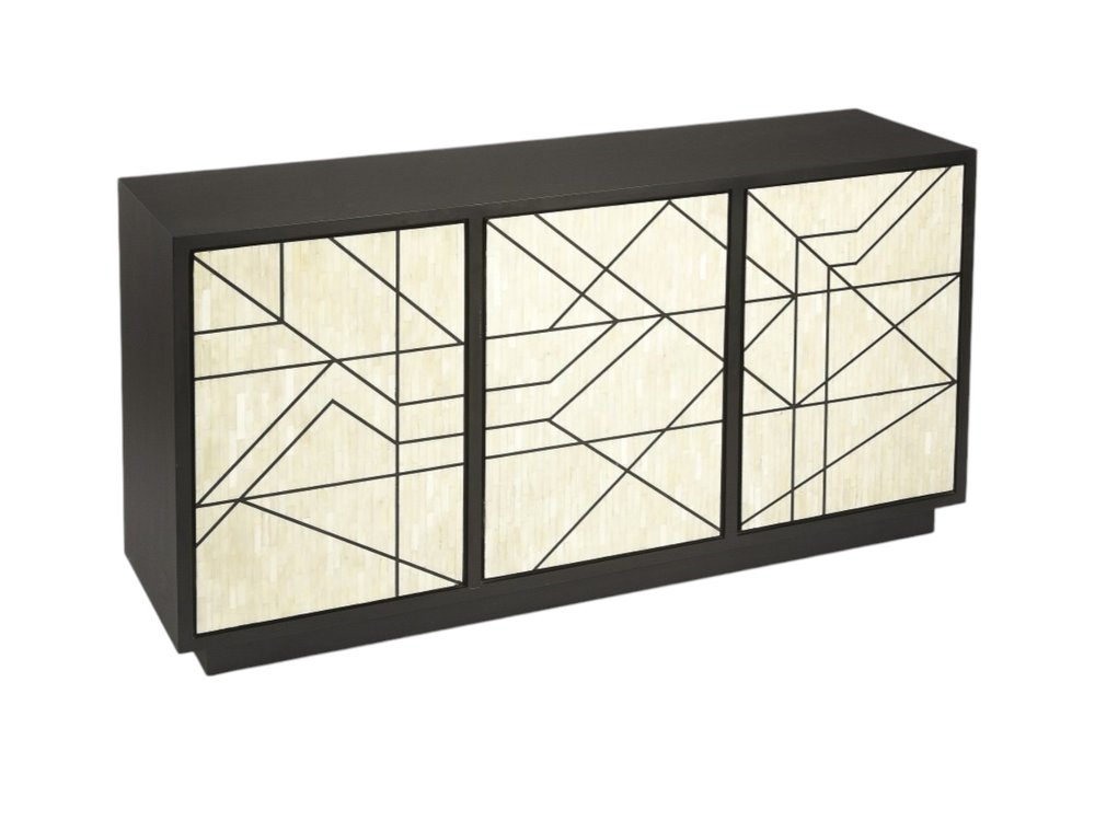 Natural and Black Sideboard with Three Doors - 59-inch