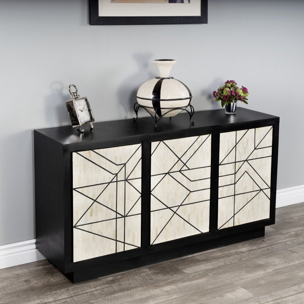 Natural and Black Sideboard with Three Doors - 59-inch