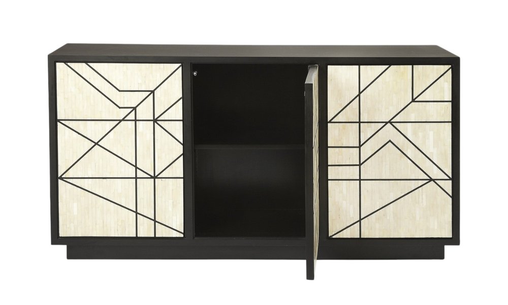 Natural and Black Sideboard with Three Doors - 59-inch