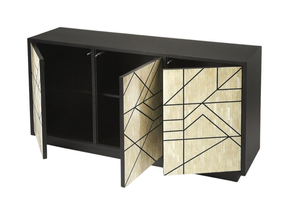 Natural and Black Sideboard with Three Doors - 59-inch