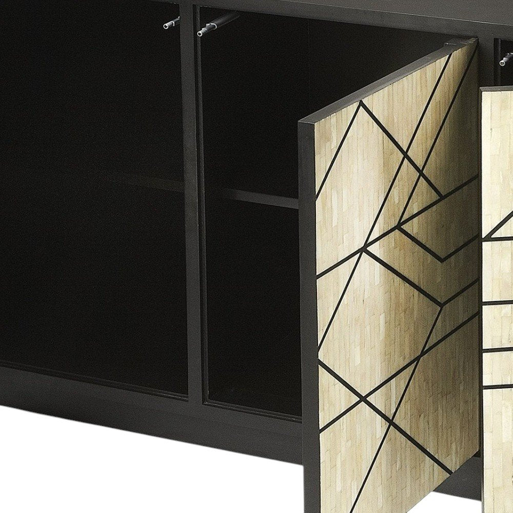 Natural and Black Sideboard with Three Doors - 59-inch