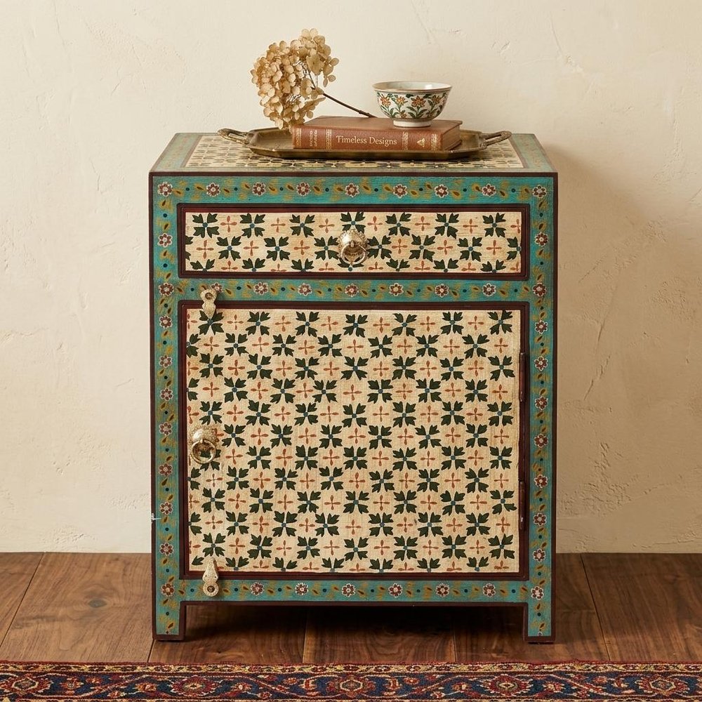 Brown and Green and Ivory Standard Accent Cabinet with One Drawer - 21-inch