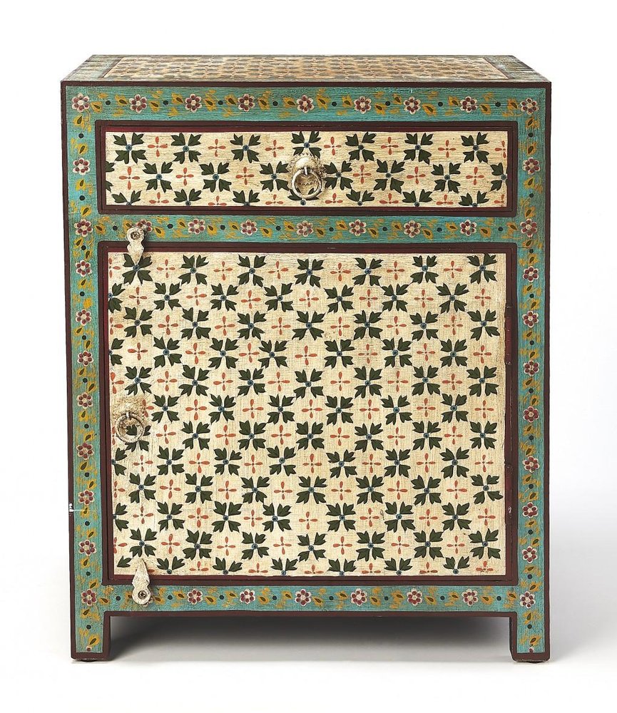 Brown and Green and Ivory Standard Accent Cabinet with One Drawer - 21-inch
