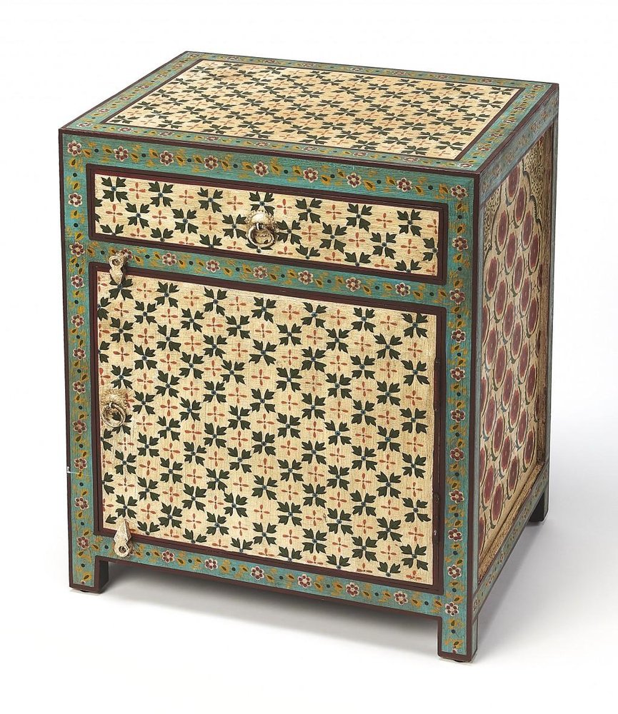Brown and Green and Ivory Standard Accent Cabinet with One Drawer - 21-inch