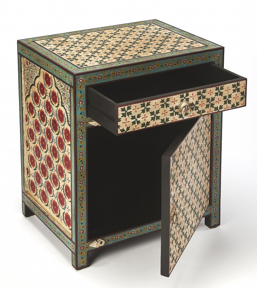 Brown and Green and Ivory Standard Accent Cabinet with One Drawer - 21-inch