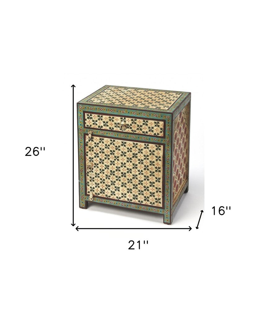 Brown and Green and Ivory Standard Accent Cabinet with One Drawer - 21-inch