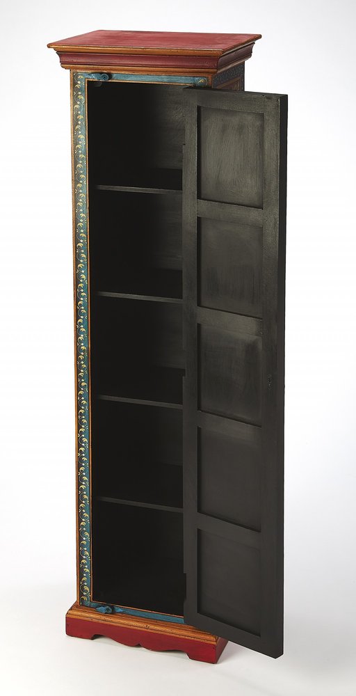 Red Blue and Gold Hand Painted Accent Cabinet - 60-inch