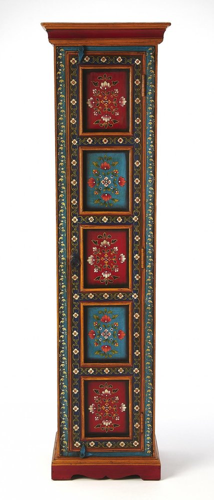 Red Blue and Gold Hand Painted Accent Cabinet - 60-inch