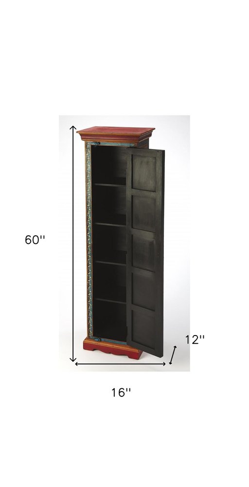 Red Blue and Gold Hand Painted Accent Cabinet - 60-inch