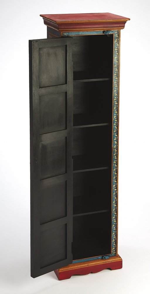 Red Blue and Gold Hand Painted Accent Cabinet - 60-inch