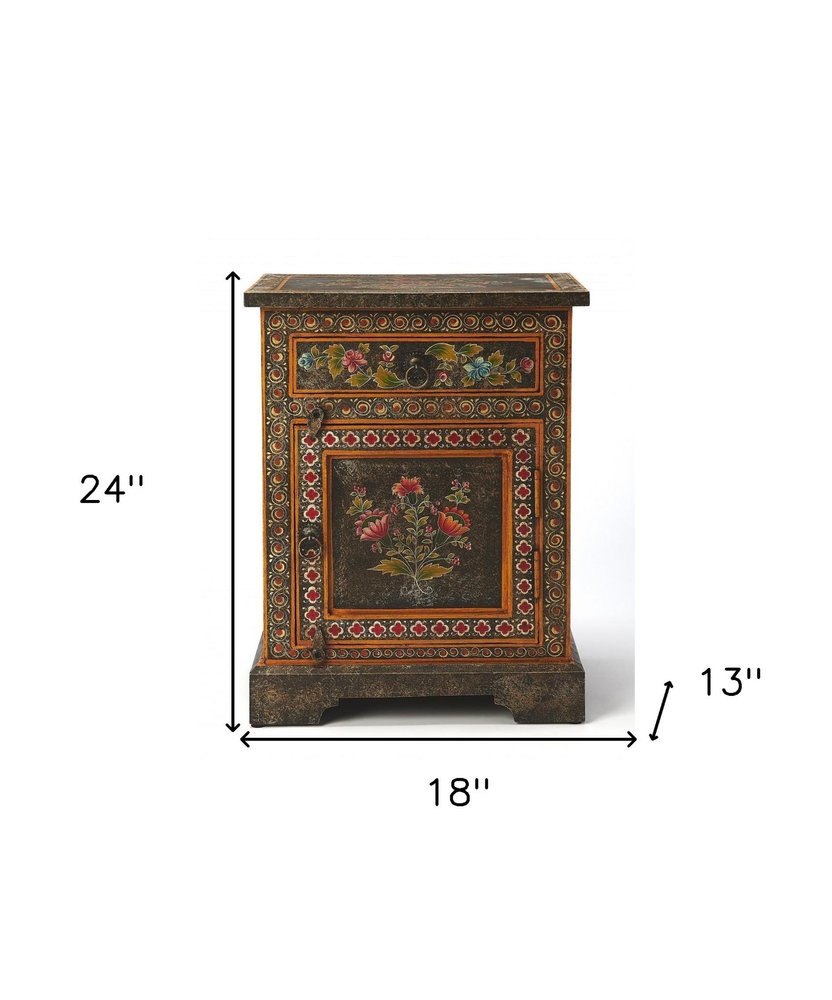 Dark Brown Solid Wood Frame Accent Cabinet with Two Drawers - 18-inch