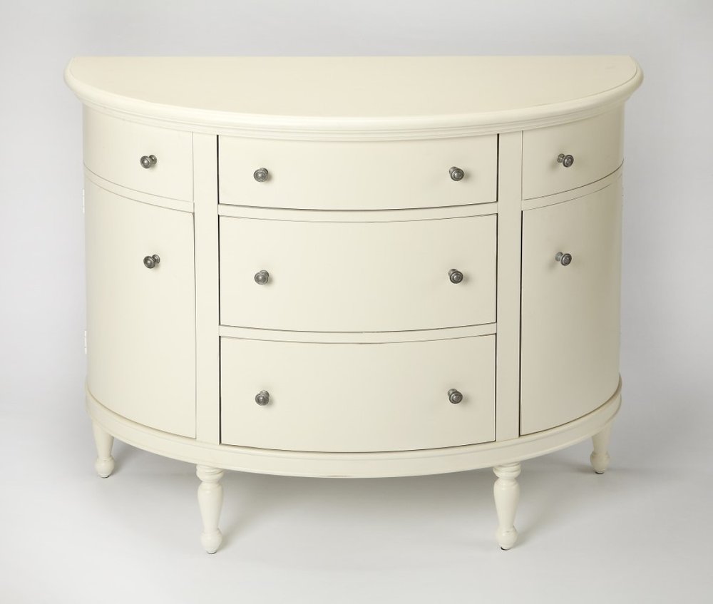 White Solid Wood Five Drawer Sideboard with Two Doors - 41-inch
