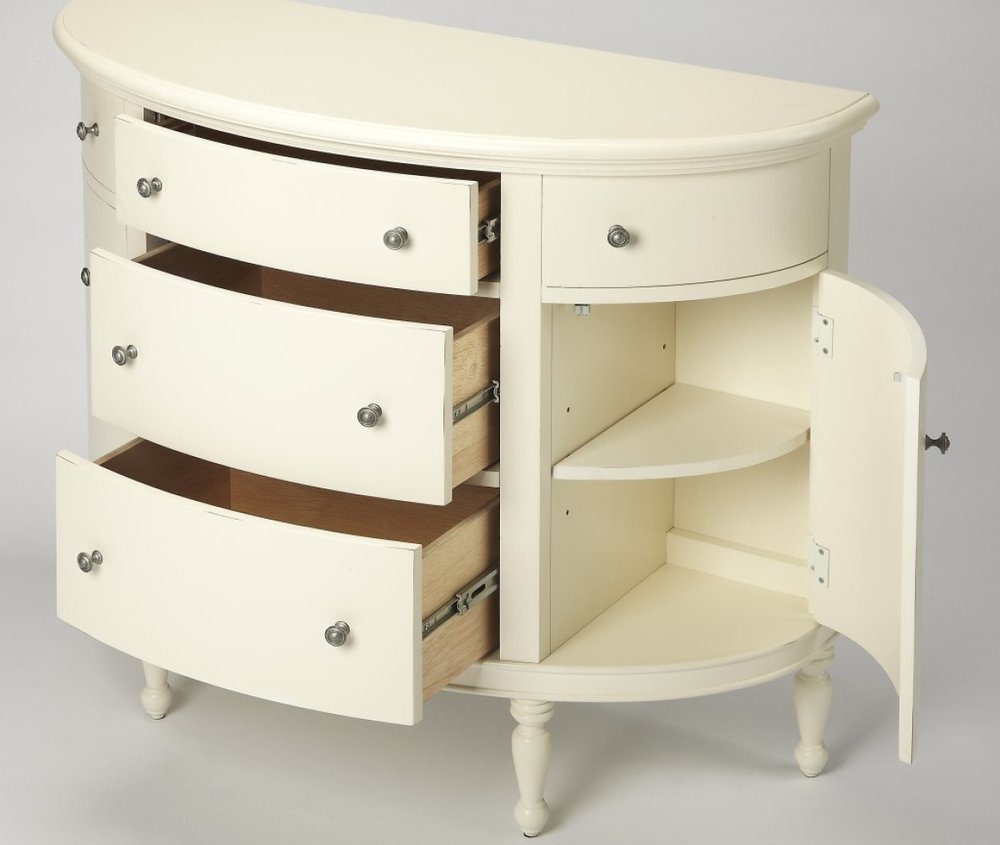 White Solid Wood Five Drawer Sideboard with Two Doors - 41-inch