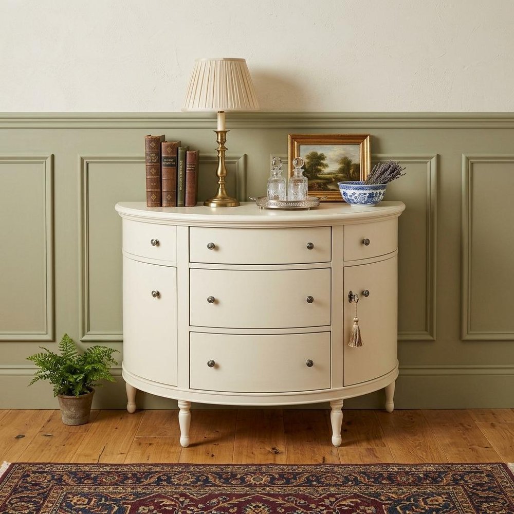 White Solid Wood Five Drawer Sideboard with Two Doors - 41-inch