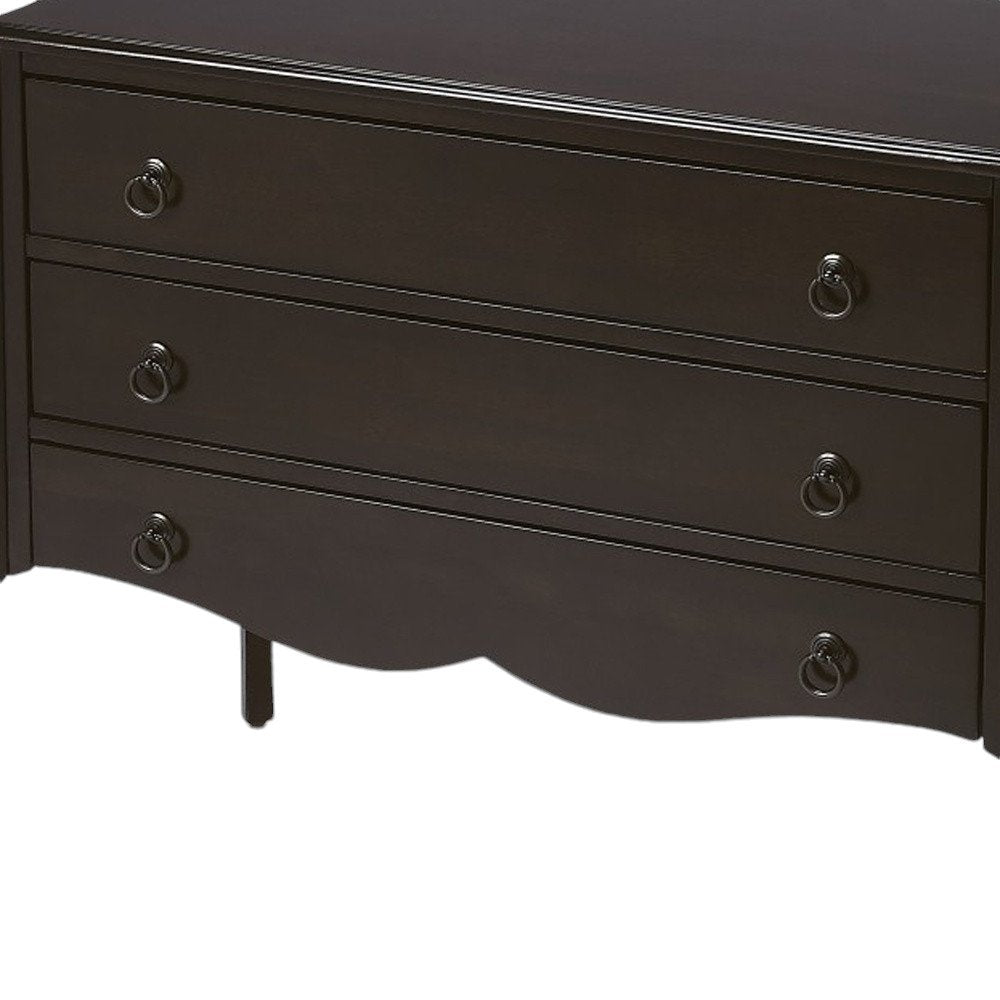 Dark Brown Solid Wood Three Drawer Dresser - 34-inch