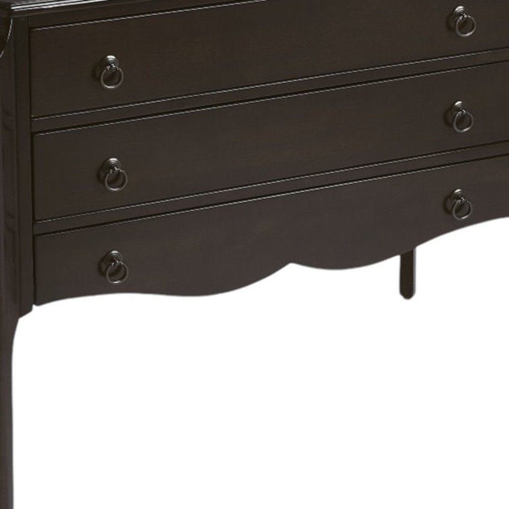 Dark Brown Solid Wood Three Drawer Dresser - 34-inch