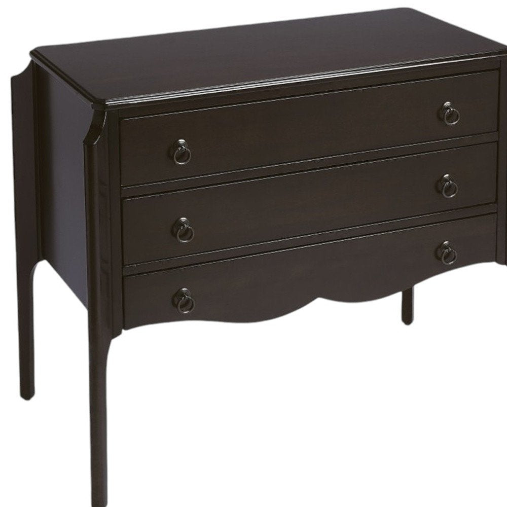 Dark Brown Solid Wood Three Drawer Dresser - 34-inch