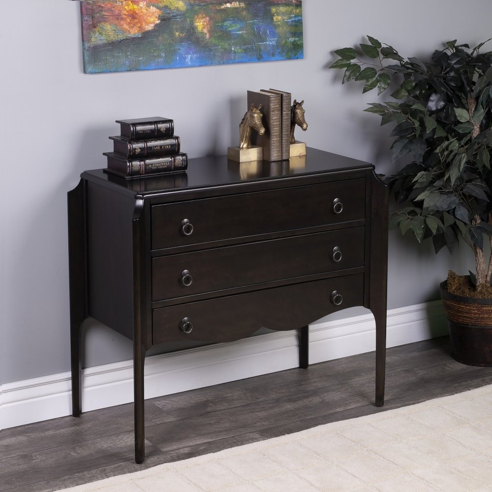 Dark Brown Solid Wood Three Drawer Dresser - 34-inch